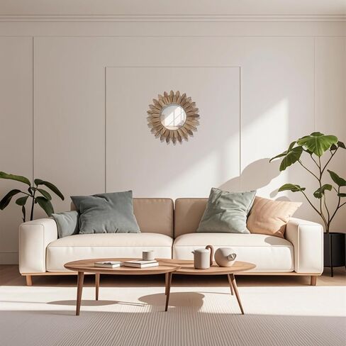 CEYAZYE مرآة حائط خشبية ديكور، مرآة خشبية ريفية ديكور 12 بوصة/30 سم Sunburst Boho مرايا معلقة لغرفة النوم وغرفة المعيشة والحمام ومدخل المزرعة هدية منزلية مع ملصقات لطيفة in Kuwait