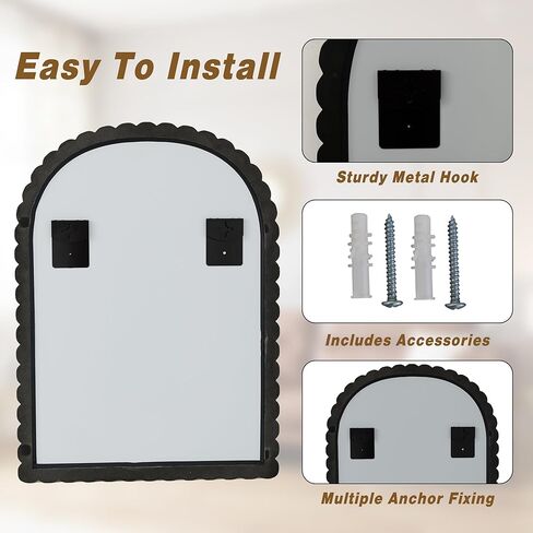 30"×38" Brown Arched Bathroom Vanity Mirror, Vintage Beaded Decorative Wall Mounted Makeup Mirror, as Wall Decor Hanging Leaning for Fireplace Mantle, Living Room, Bedroom, Vanity Area in Kuwait