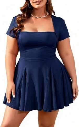 MAKABO Women's Plus Size Sexy Square Neck Short Sleeve A Line Mini Corset Dress with Ruffle Hem for Party Club Date Night in Kuwait