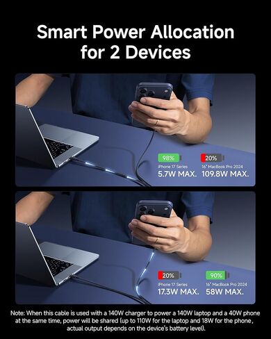 كابل شحن متعدد Baseus، كابل USB C 3 في 1 شحن سريع، كابل من النايلون المضفر من النوع C لهاتف iPhone 15/Pro/Plus/Pro Max، MacBook، iPad Pro/Air/Mini، Galaxy S23/S22 (أسود) in Kuwait