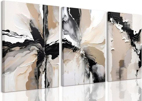 lyphnx مؤطرة باللونين الأسود والبني مجردة هندسية قماش جدار الفن الحديث رمادي أبيض بيج طباعة ملصق مجموعة من 3 اللوحة السكتات الدماغية فرشاة الطين صورة ديكور المنزل للحمام غرفة نوم مكتب 12 "x16" in Kuwait