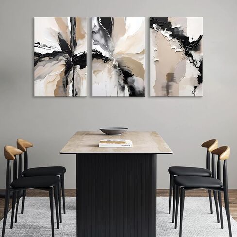 lyphnx مؤطرة باللونين الأسود والبني مجردة هندسية قماش جدار الفن الحديث رمادي أبيض بيج طباعة ملصق مجموعة من 3 اللوحة السكتات الدماغية فرشاة الطين صورة ديكور المنزل للحمام غرفة نوم مكتب 12 "x16" in Kuwait