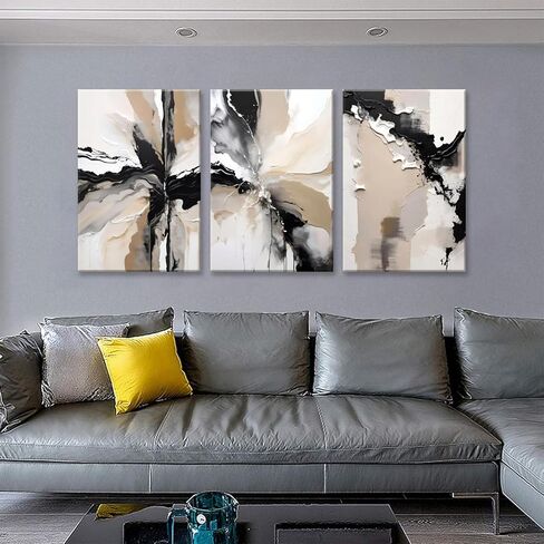 lyphnx مؤطرة باللونين الأسود والبني مجردة هندسية قماش جدار الفن الحديث رمادي أبيض بيج طباعة ملصق مجموعة من 3 اللوحة السكتات الدماغية فرشاة الطين صورة ديكور المنزل للحمام غرفة نوم مكتب 12 "x16" in Kuwait