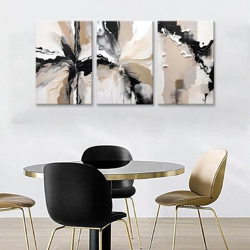 lyphnx مؤطرة باللونين الأسود والبني مجردة هندسية قماش جدار الفن الحديث رمادي أبيض بيج طباعة ملصق مجموعة من 3 اللوحة السكتات الدماغية فرشاة الطين صورة ديكور المنزل للحمام غرفة نوم مكتب 12 "x16" in Kuwait