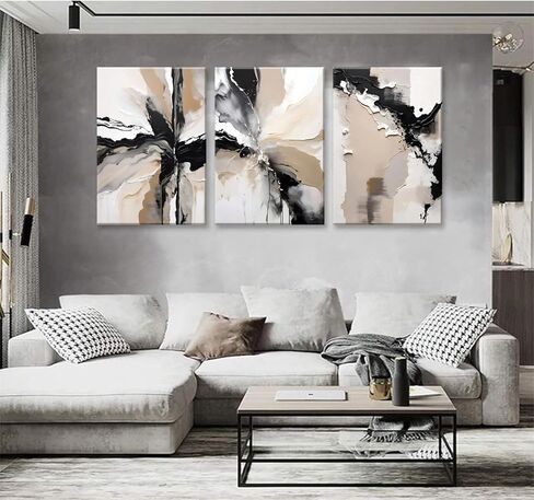 lyphnx مؤطرة باللونين الأسود والبني مجردة هندسية قماش جدار الفن الحديث رمادي أبيض بيج طباعة ملصق مجموعة من 3 اللوحة السكتات الدماغية فرشاة الطين صورة ديكور المنزل للحمام غرفة نوم مكتب 12 "x16" in Kuwait