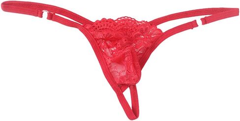 Men's Lace Frilly Sissy Panties Thong G-string Sexy Sheer Mesh Bikini Briefs Underwear Sissy Pouch for Men Red in Kuwait