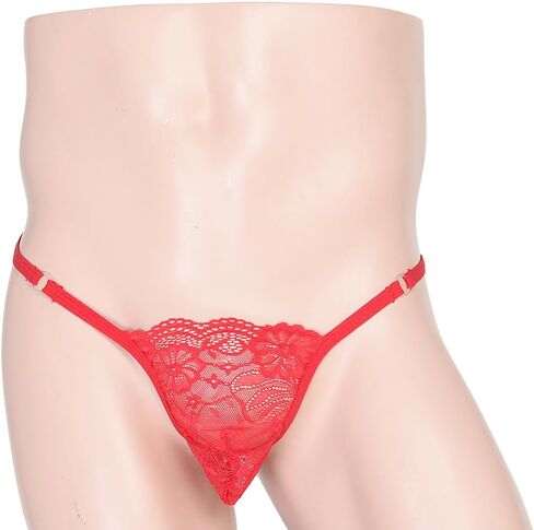 Men's Lace Frilly Sissy Panties Thong G-string Sexy Sheer Mesh Bikini Briefs Underwear Sissy Pouch for Men Red in Kuwait