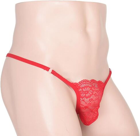 Men's Lace Frilly Sissy Panties Thong G-string Sexy Sheer Mesh Bikini Briefs Underwear Sissy Pouch for Men Red in Kuwait
