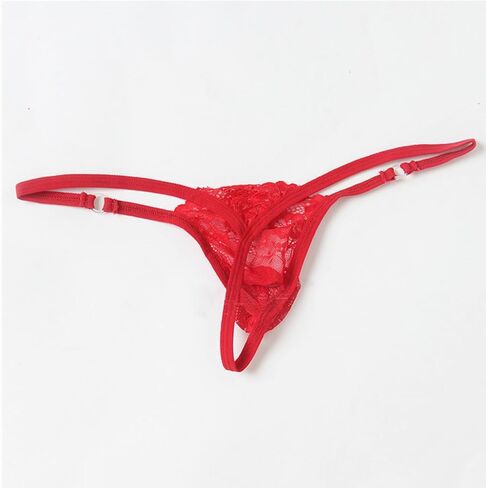 Men's Lace Frilly Sissy Panties Thong G-string Sexy Sheer Mesh Bikini Briefs Underwear Sissy Pouch for Men Red in Kuwait