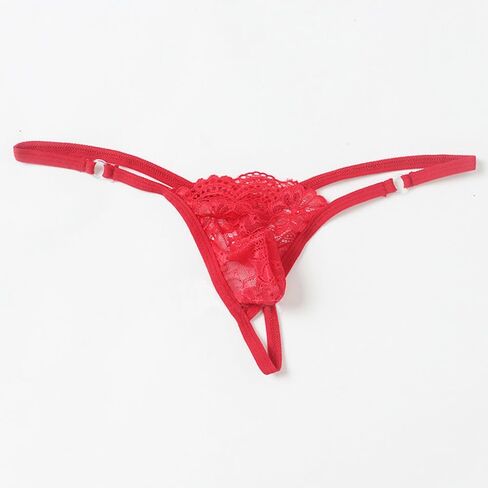 Men's Lace Frilly Sissy Panties Thong G-string Sexy Sheer Mesh Bikini Briefs Underwear Sissy Pouch for Men Red in Kuwait