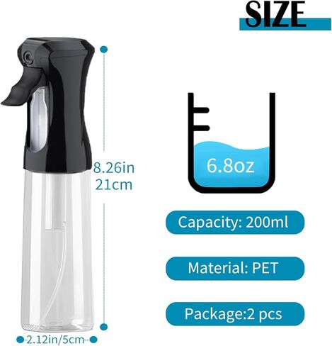 زجاجة رذاذ للشعر (6.8 أونصة/200 مل) - قطعتان من زجاجة رذاذ مستمرة لتصفيف الشعر والتنظيف والنباتات والبستنة in Kuwait