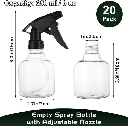 20 Pack Spray Bottles 8oz, Empty Plastic Spray Bottles with Adjustable Nozzle, Mini Refillable Bottles for Cleaning, Hair, Plant & Kitchen Use in Kuwait