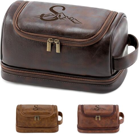 Personalized Dad Gifts from Daughter Son Mens Toiletry Travel Bag, Unique Shaving Bag Valentines Easter Fathers Day Christmas Birthday Gifts for Men Father New Dad Papa Grandpa Dark Brown A in Kuwait
