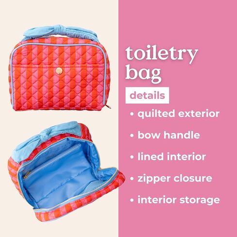 ban.do Large Toiletry Bag for Traveling, Spacious Suitcase Organizer for Makeup/Cosmetics with Pockets, Zippers, Quilted Exterior, Stripes in Saudi Arabia