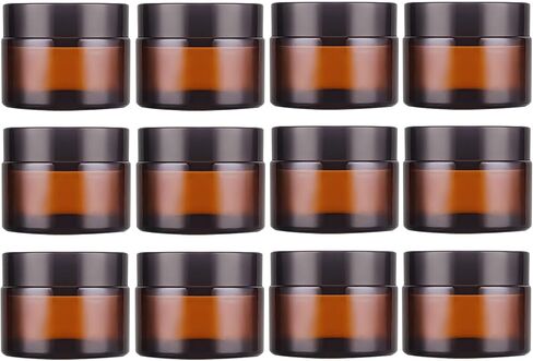 1 Oz Amber Round Glass Jars with Inner Liners and Gold Lids(24PCS) Empty Cream Containers Refillable Cosmetic Vials for Cosmetics, Lotions, Ointment, Body Scrubs & Balms in Kuwait