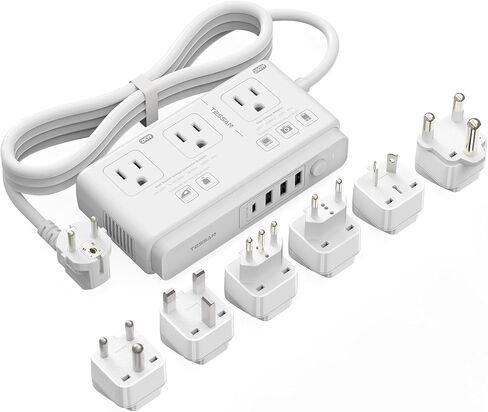 220V to 110V Voltage Converter, TESSAN Travel Converter with 4 USB Ports (1 USB C), 3 AC Outlet and EU UK AU IT in ZA International Power Adapter, Step Down Transformer Outlet Converters White in Kuwait