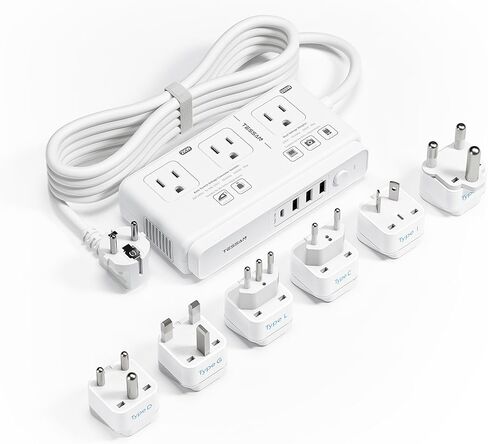محول الجهد من 220 فولت إلى 110 فولت ، محول Tessan Travel مع 4 منافذ USB (1 USB C) ، 3 مخرج AC و EU UK AU IT في محول الطاقة الدولي ZA ، STEPOND DOWN Outlet Converters White in Kuwait