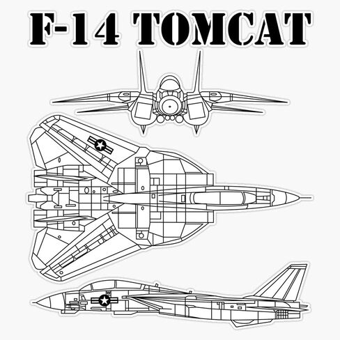 HOF Trading Vintage Black F14 Tomcat Airplane Schematic F-14 Jet Gear Vinyl Sticker Waterproof Decal Laptop Wall Window Bumper Sticker 5" in Kuwait