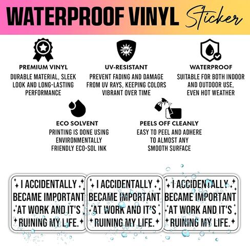 VOTANTA (3 Pcs, 3 inch) I Accidentally Became Important at Work and It's Ruining My Life Sticker, Funny Humor Office Working Gift for Coworker Colleague Sticker Decoration for Laptops, Phones in Kuwait