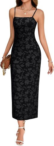 LYANER Women's Floral Lace Adjustable Spaghetti Strap Bodycon Elegant Long Dress in Saudi Arabia