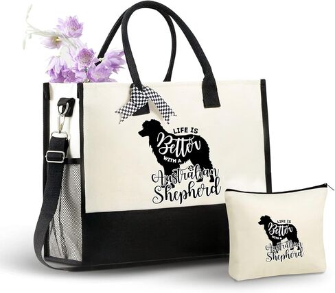 InnoBeta Australian Shepherd Gifts Canvas Tote Bag, with Top Zipper Closure and Shoulder Strap for Birthday, Mother's Day, Christmas in Saudi Arabia