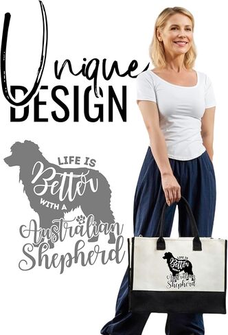 InnoBeta Australian Shepherd Gifts Canvas Tote Bag, with Top Zipper Closure and Shoulder Strap for Birthday, Mother's Day, Christmas in Saudi Arabia