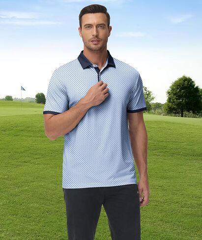 Polo Shirts for Men Summer Casual Short Sleeve Golf Basic Polka Dot T-Shirt in Saudi Arabia