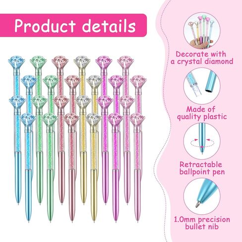 72 Pcs Diamond Pens with Crystal, Pens with Diamonds on Top, Bling Ballpoint Pen Bulk Black Ink 1.0mm Refill for Office Wedding Bridal Shower Birthday Party Gifts (6 Colors) in Kuwait