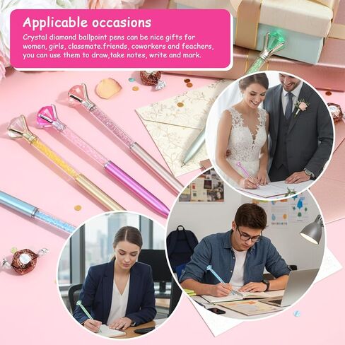 72 Pcs Diamond Pens with Crystal, Pens with Diamonds on Top, Bling Ballpoint Pen Bulk Black Ink 1.0mm Refill for Office Wedding Bridal Shower Birthday Party Gifts (6 Colors) in Kuwait