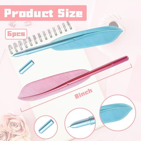 6Pcs/6Colors Novelty Feather Pens - Vintage Funny Feather Gel Pens - Black Ink Stylish Ballpoint Pens - Signing Pen for Guest Signature Home School Office Bithday Wedding Bridal Party in Kuwait