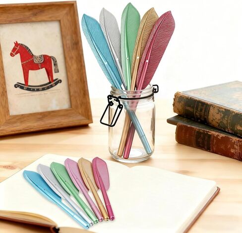 6Pcs/6Colors Novelty Feather Pens - Vintage Funny Feather Gel Pens - Black Ink Stylish Ballpoint Pens - Signing Pen for Guest Signature Home School Office Bithday Wedding Bridal Party in Kuwait