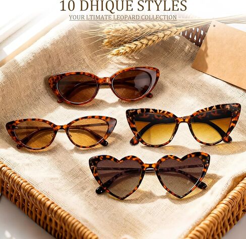 Dreamfox 10 حزمة مزيج نمط حزب النظارات الشمسية الكبار السائبة الكلاسيكية الرجعية ليوبارد النظارات الشمسية مجموعة للنساء الرجال خمر مجموعة النظارات الشمسية للسفر الشاطئ in Kuwait