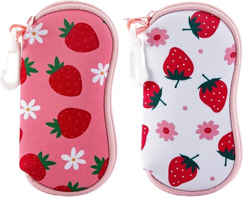 2 Pcs Soft Eyeglass Case Set,Cute Strawberry Glasses Case Pouch for Women,Soft Sunglasses Case Pouch for Kids Girls,Kawaii Neoprene Glasses Pouches in Kuwait