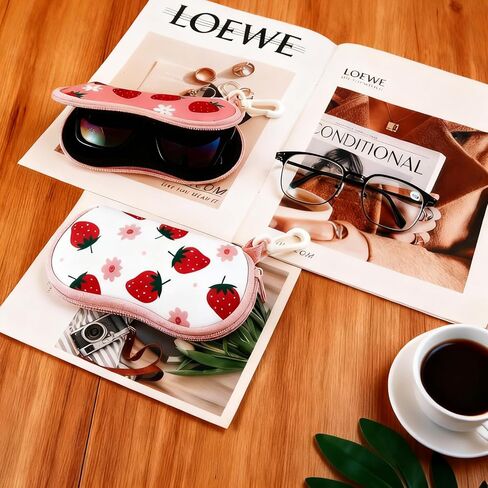 2 Pcs Soft Eyeglass Case Set,Cute Strawberry Glasses Case Pouch for Women,Soft Sunglasses Case Pouch for Kids Girls,Kawaii Neoprene Glasses Pouches in Kuwait
