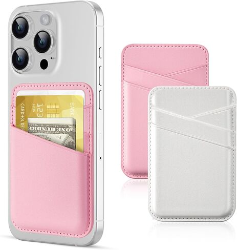 SHANSHUI Phone Wallet, 2 Pack Cell Phone Card Holder, Premium PU Leather Credit Card Holder Stick on Compatible with iPhone, Most Smartphones in Kuwait