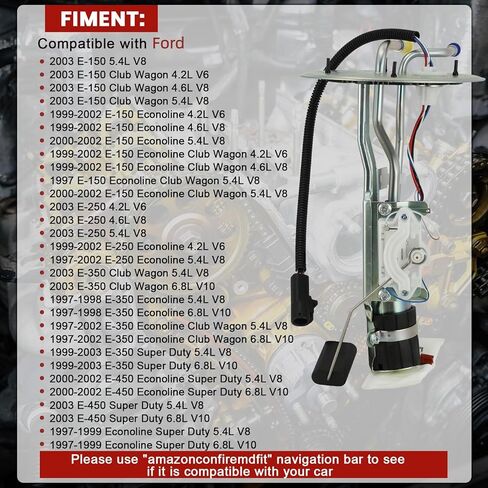 EB206S Electric Fuel Pump Module Assembly Sending Unit Compatible with Ford E-150 E-250, E-150 Club Wagon, E-250 E-350 Econoline, E-350 E-450 Super Duty,E-450 Econoline Super Duty GAS w/2 Tube Ports in Kuwait
