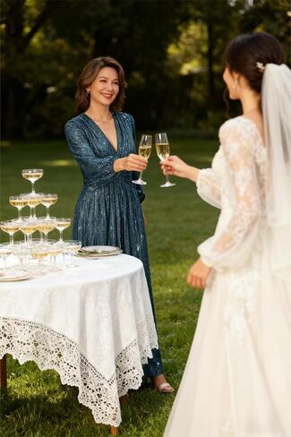 Long Sleeve Wedding Guest Dress Glitter Tulle Mother of The Bride Dresses for Women V Neck Formal Gown in Saudi Arabia