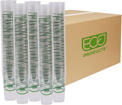 ECO PRODUCTS GreenStripe Clear Compostable 9oz PLA Plastic Cups, Case of 1000, Disposable Renewable Plant-Based Cold Cups, For Cold Drinks & Snacks, BPI Certified, ASTM Compliant. in Kuwait