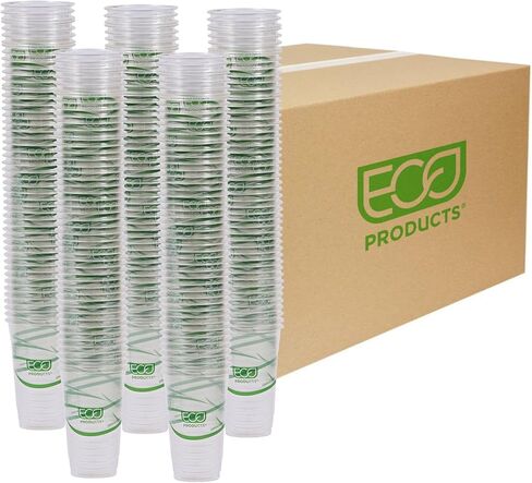 ECO PRODUCTS GreenStripe Clear Compostable 9oz PLA Plastic Cups, Case of 1000, Disposable Renewable Plant-Based Cold Cups, For Cold Drinks & Snacks, BPI Certified, ASTM Compliant. in Kuwait