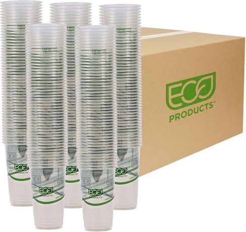 ECO PRODUCTS GreenStripe Clear Compostable 9oz PLA Plastic Cups, Case of 1000, Disposable Renewable Plant-Based Cold Cups, For Cold Drinks & Snacks, BPI Certified, ASTM Compliant. in Kuwait