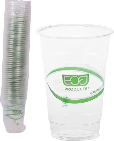 ECO PRODUCTS GreenStripe Clear Compostable 9oz PLA Plastic Cups, Case of 1000, Disposable Renewable Plant-Based Cold Cups, For Cold Drinks & Snacks, BPI Certified, ASTM Compliant. in Kuwait