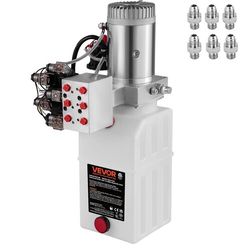 Mophorn Hydraulic Power Unit 8 Quart Hydraulic Pump Dump Truck Single Acting Hydraulic Power Unit Hydraulic Dump Trailer Pump 12V DC (Steel, 8 Quart/Single Acting) in Kuwait