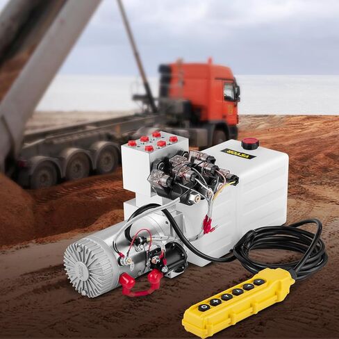 Mophorn Hydraulic Power Unit 8 Quart Hydraulic Pump Dump Truck Single Acting Hydraulic Power Unit Hydraulic Dump Trailer Pump 12V DC (Steel, 8 Quart/Single Acting) in Kuwait