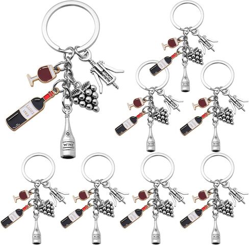 8Pcs Wine Keychain Alloy Wine Themed Keyrings Wine Bottle Wine Glass Bottle Opener Grape Charm Keychains for Women Men Gift or Wine Lovers in Kuwait