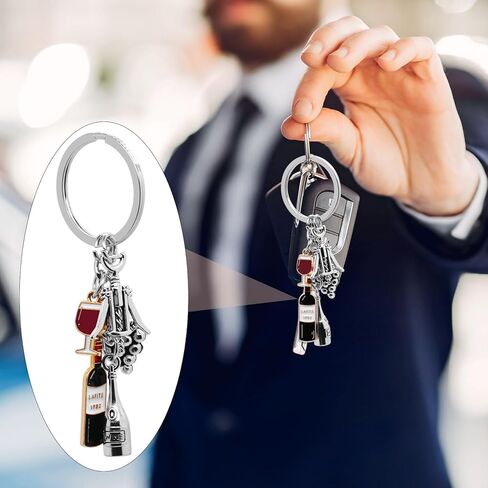 8Pcs Wine Keychain Alloy Wine Themed Keyrings Wine Bottle Wine Glass Bottle Opener Grape Charm Keychains for Women Men Gift or Wine Lovers in Kuwait