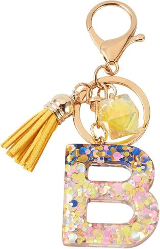 Initial Letter Resin Keychain for Women Alphabet Polygon Tassel Pendant Key Ring for Backpack School Bag Gift in Saudi Arabia