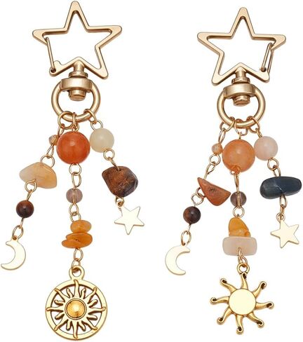 2 قطعة سلسلة مفاتيح من الأحجار الكريمة مجموعة صن مون ستار حقيبة يدوية محفظة سحر بوهو الخرز المفاتيح حقيبة الذهب اكسسوارات الديكور عين النمر الأحمر الأصفر افينتورين سموكي كوارتز هدية للنساء الرجال in Kuwait