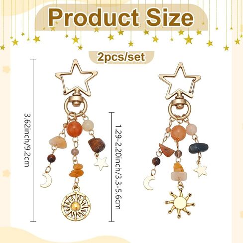 2 قطعة سلسلة مفاتيح من الأحجار الكريمة مجموعة صن مون ستار حقيبة يدوية محفظة سحر بوهو الخرز المفاتيح حقيبة الذهب اكسسوارات الديكور عين النمر الأحمر الأصفر افينتورين سموكي كوارتز هدية للنساء الرجال in Kuwait