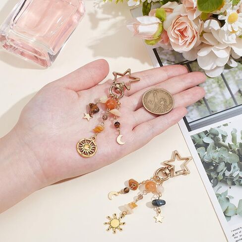 2 قطعة سلسلة مفاتيح من الأحجار الكريمة مجموعة صن مون ستار حقيبة يدوية محفظة سحر بوهو الخرز المفاتيح حقيبة الذهب اكسسوارات الديكور عين النمر الأحمر الأصفر افينتورين سموكي كوارتز هدية للنساء الرجال in Kuwait