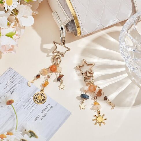 2 قطعة سلسلة مفاتيح من الأحجار الكريمة مجموعة صن مون ستار حقيبة يدوية محفظة سحر بوهو الخرز المفاتيح حقيبة الذهب اكسسوارات الديكور عين النمر الأحمر الأصفر افينتورين سموكي كوارتز هدية للنساء الرجال in Kuwait